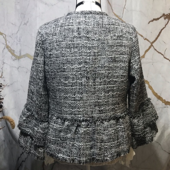 Chico’s bell sleeve gray tweed peplum blazer, M - Picture 4 of 8